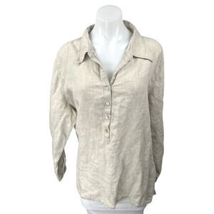 Edward II 100% Linen Beige Tan Long Sleeve Collar Button Shirt Blouse Top Sz 2XL